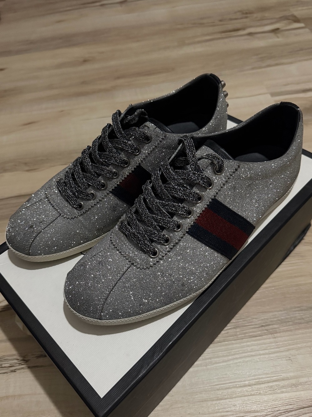 Gucci Men’s Glitter Sneakers with Red & Blue Stripe